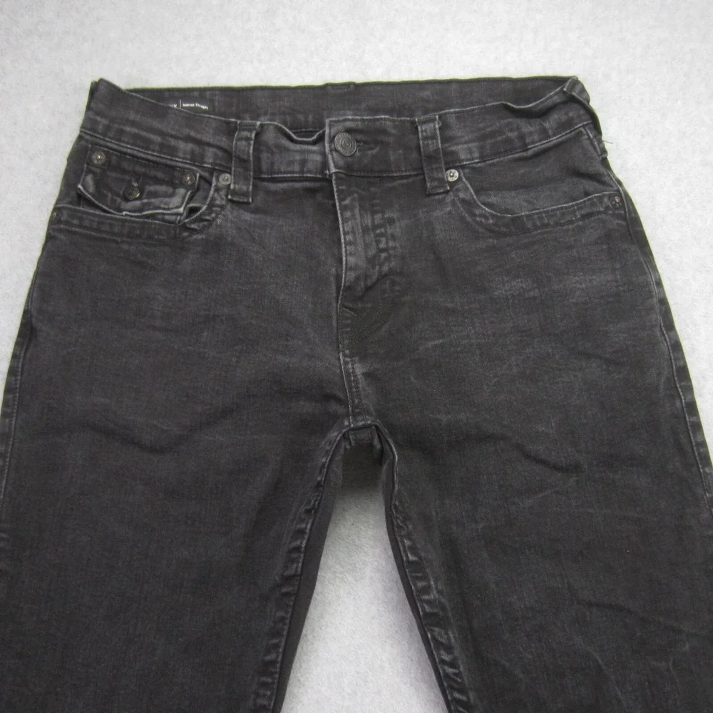 True Religion Ricky Relaxed Straight Shorts Mens 33 Black Denim Flap Pocket Cut‎